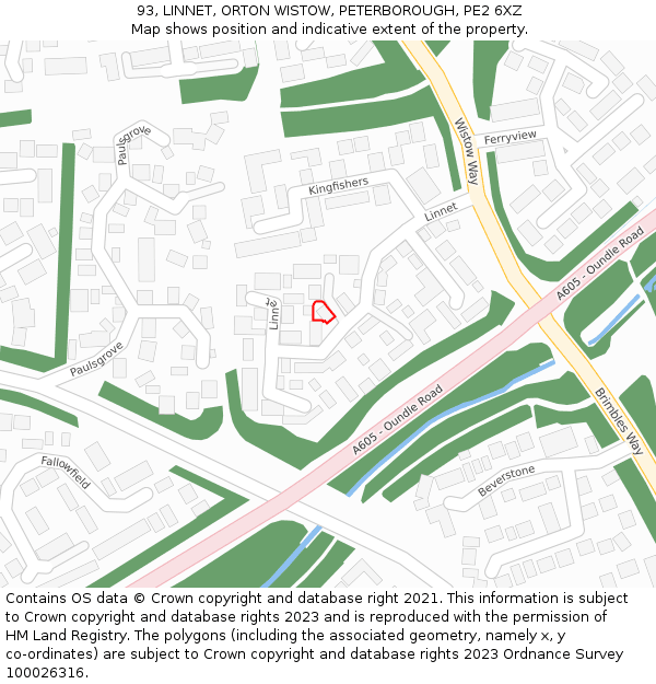 93, LINNET, ORTON WISTOW, PETERBOROUGH, PE2 6XZ: Location map and indicative extent of plot