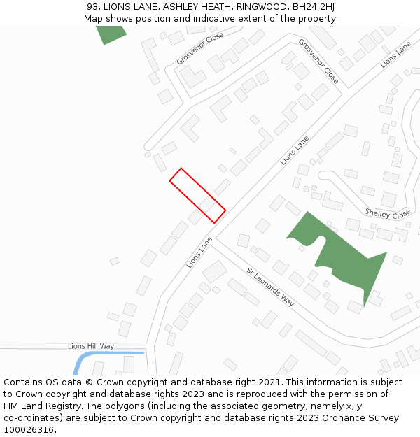 93, LIONS LANE, ASHLEY HEATH, RINGWOOD, BH24 2HJ: Location map and indicative extent of plot