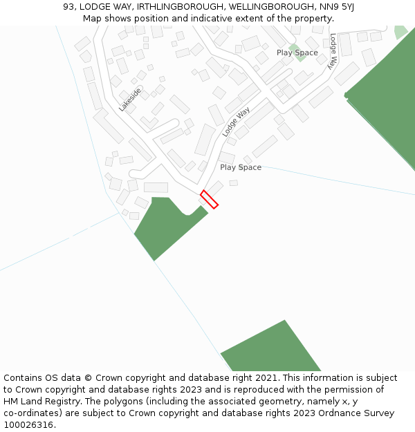 93, LODGE WAY, IRTHLINGBOROUGH, WELLINGBOROUGH, NN9 5YJ: Location map and indicative extent of plot