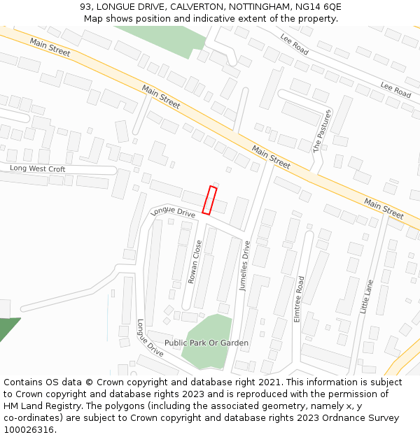 93, LONGUE DRIVE, CALVERTON, NOTTINGHAM, NG14 6QE: Location map and indicative extent of plot