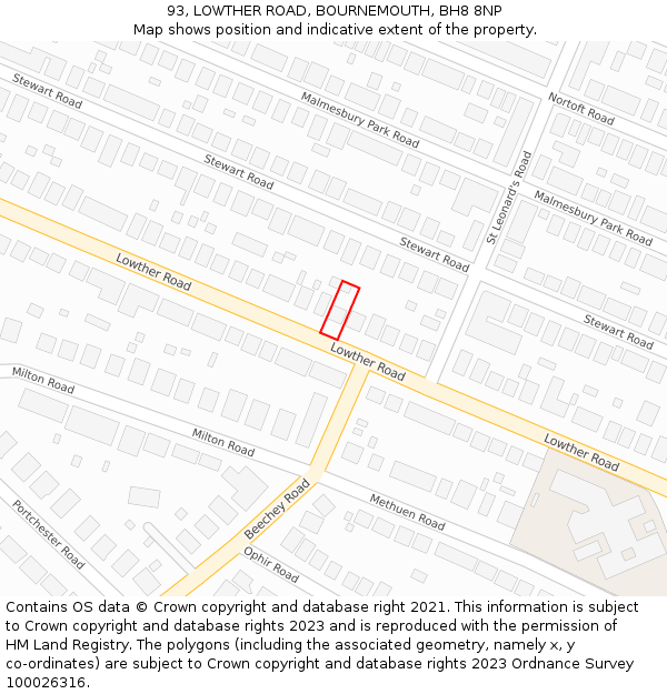 93, LOWTHER ROAD, BOURNEMOUTH, BH8 8NP: Location map and indicative extent of plot