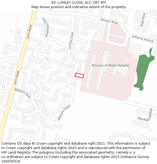 93, LUMLEY CLOSE, ELY, CB7 4FF: Location map and indicative extent of plot