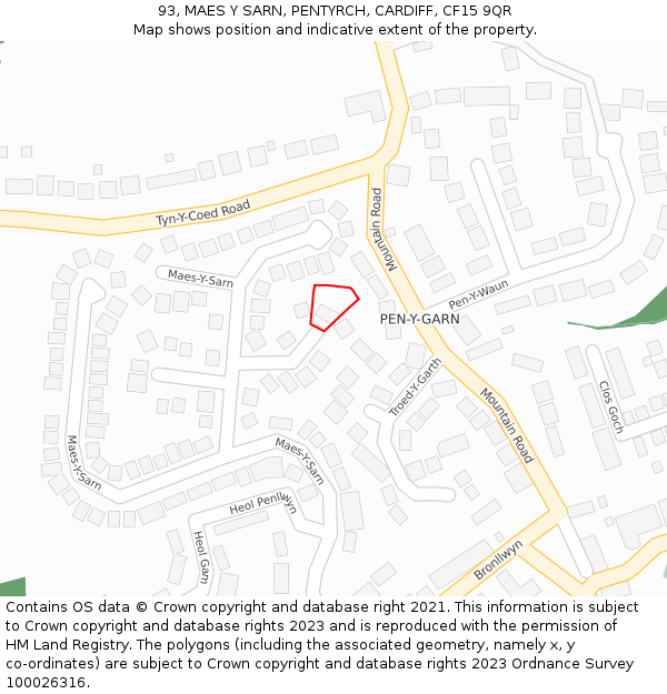 93, MAES Y SARN, PENTYRCH, CARDIFF, CF15 9QR: Location map and indicative extent of plot