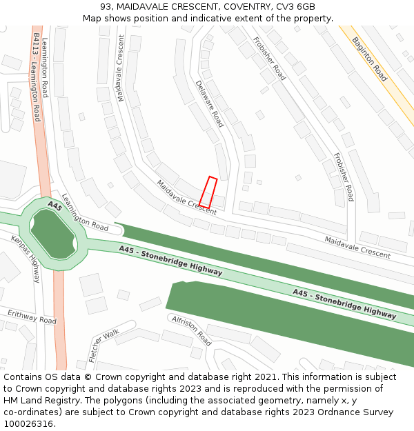 93, MAIDAVALE CRESCENT, COVENTRY, CV3 6GB: Location map and indicative extent of plot