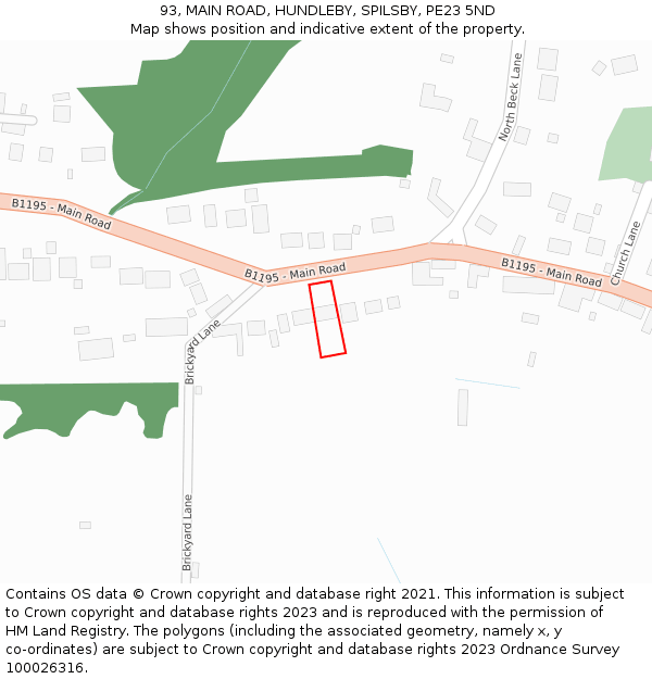 93, MAIN ROAD, HUNDLEBY, SPILSBY, PE23 5ND: Location map and indicative extent of plot