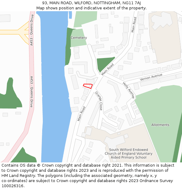 93, MAIN ROAD, WILFORD, NOTTINGHAM, NG11 7AJ: Location map and indicative extent of plot