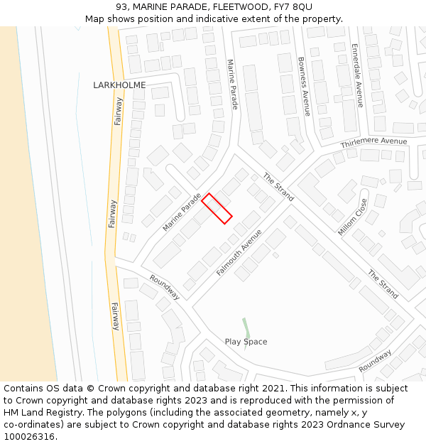 93, MARINE PARADE, FLEETWOOD, FY7 8QU: Location map and indicative extent of plot