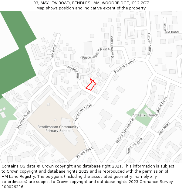 93, MAYHEW ROAD, RENDLESHAM, WOODBRIDGE, IP12 2GZ: Location map and indicative extent of plot