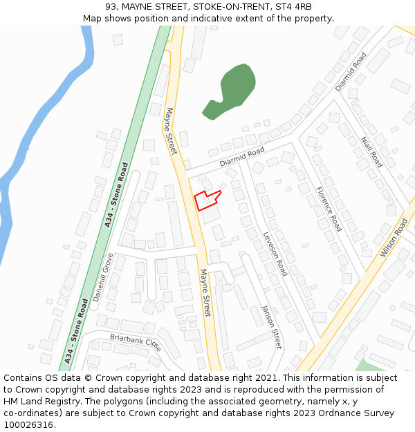 93, MAYNE STREET, STOKE-ON-TRENT, ST4 4RB: Location map and indicative extent of plot