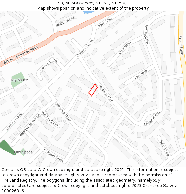 93, MEADOW WAY, STONE, ST15 0JT: Location map and indicative extent of plot