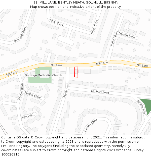 93, MILL LANE, BENTLEY HEATH, SOLIHULL, B93 8NN: Location map and indicative extent of plot