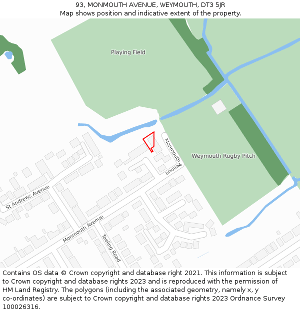 93, MONMOUTH AVENUE, WEYMOUTH, DT3 5JR: Location map and indicative extent of plot