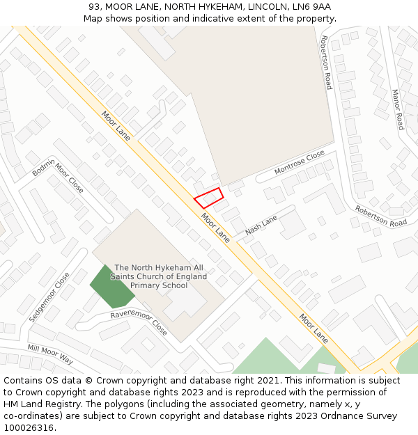 93, MOOR LANE, NORTH HYKEHAM, LINCOLN, LN6 9AA: Location map and indicative extent of plot