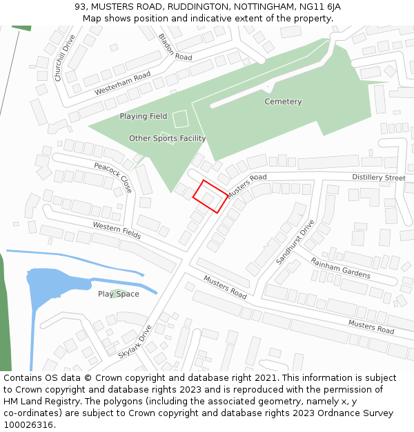 93, MUSTERS ROAD, RUDDINGTON, NOTTINGHAM, NG11 6JA: Location map and indicative extent of plot