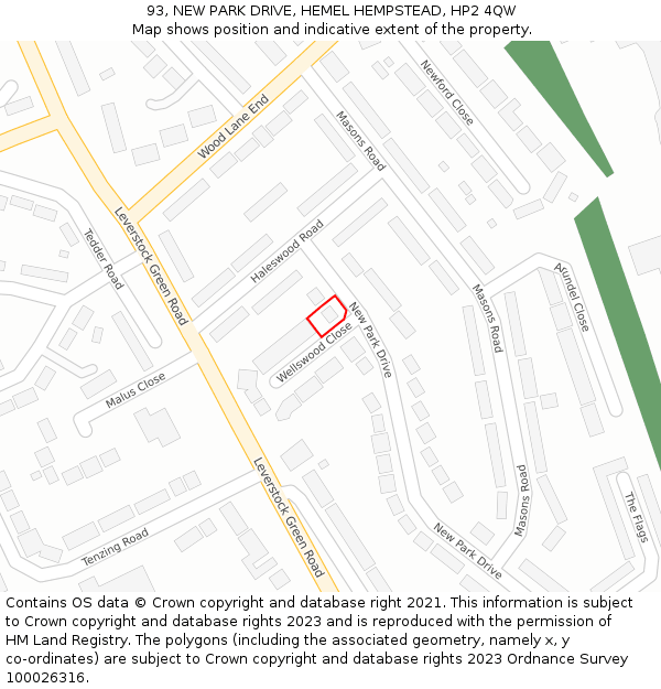 93, NEW PARK DRIVE, HEMEL HEMPSTEAD, HP2 4QW: Location map and indicative extent of plot