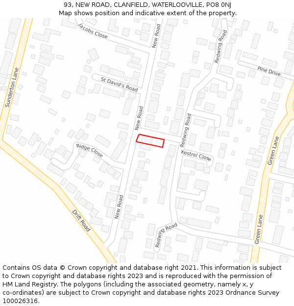 93, NEW ROAD, CLANFIELD, WATERLOOVILLE, PO8 0NJ: Location map and indicative extent of plot