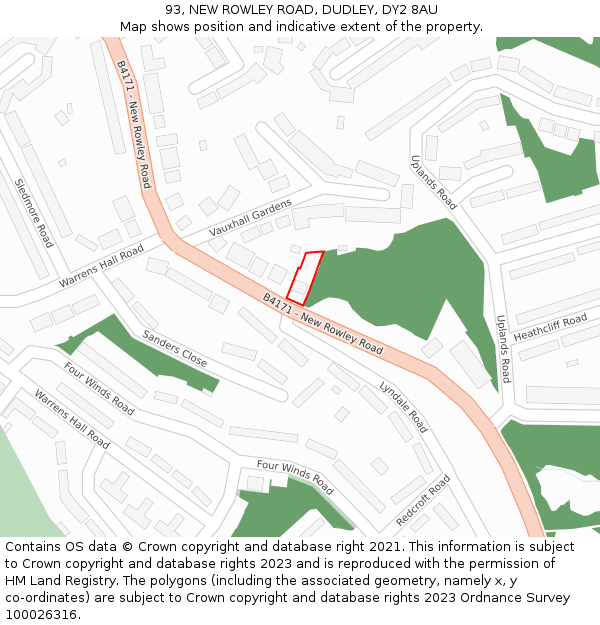 93, NEW ROWLEY ROAD, DUDLEY, DY2 8AU: Location map and indicative extent of plot