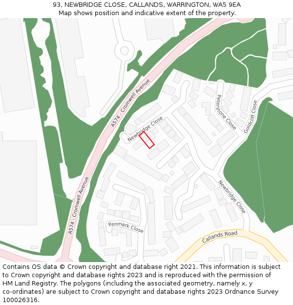 93, NEWBRIDGE CLOSE, CALLANDS, WARRINGTON, WA5 9EA: Location map and indicative extent of plot