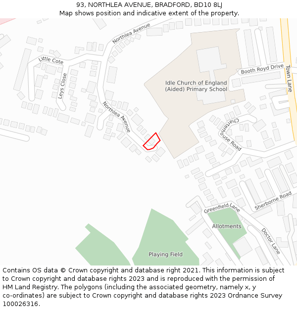 93, NORTHLEA AVENUE, BRADFORD, BD10 8LJ: Location map and indicative extent of plot