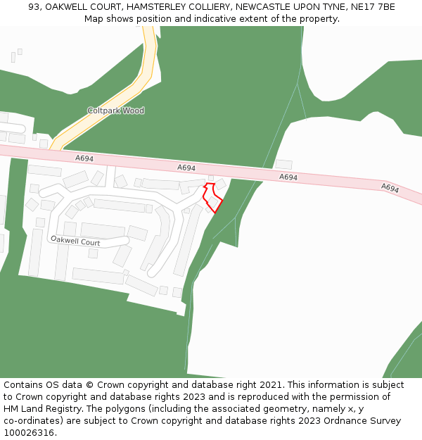 93, OAKWELL COURT, HAMSTERLEY COLLIERY, NEWCASTLE UPON TYNE, NE17 7BE: Location map and indicative extent of plot