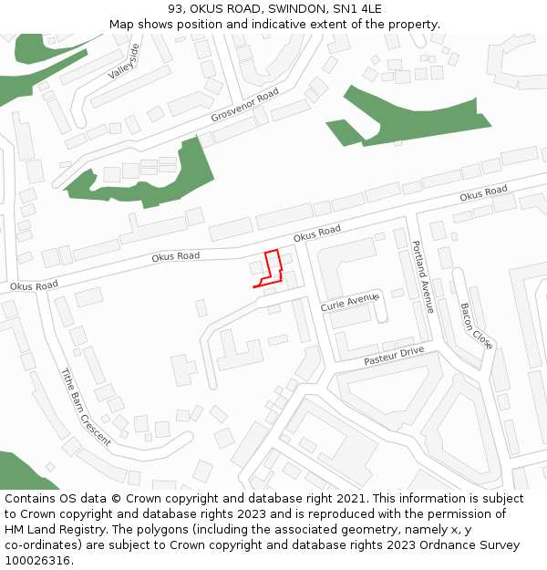 93, OKUS ROAD, SWINDON, SN1 4LE: Location map and indicative extent of plot