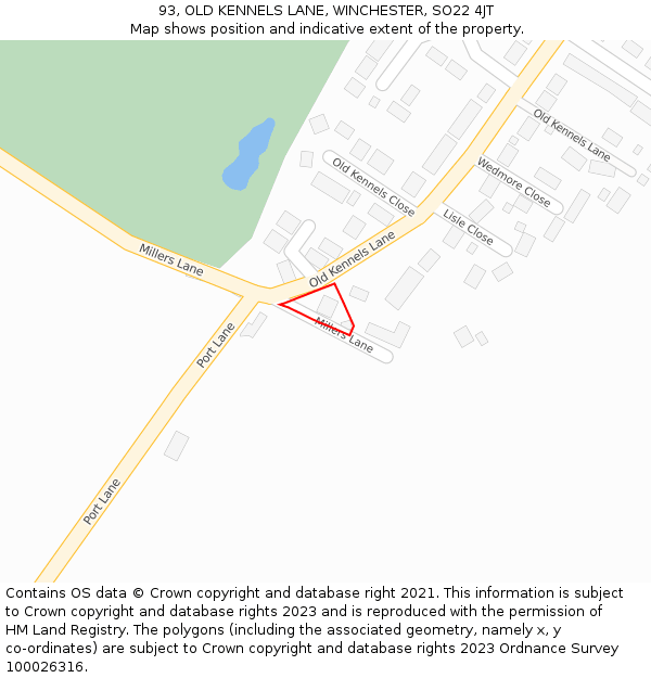 93, OLD KENNELS LANE, WINCHESTER, SO22 4JT: Location map and indicative extent of plot