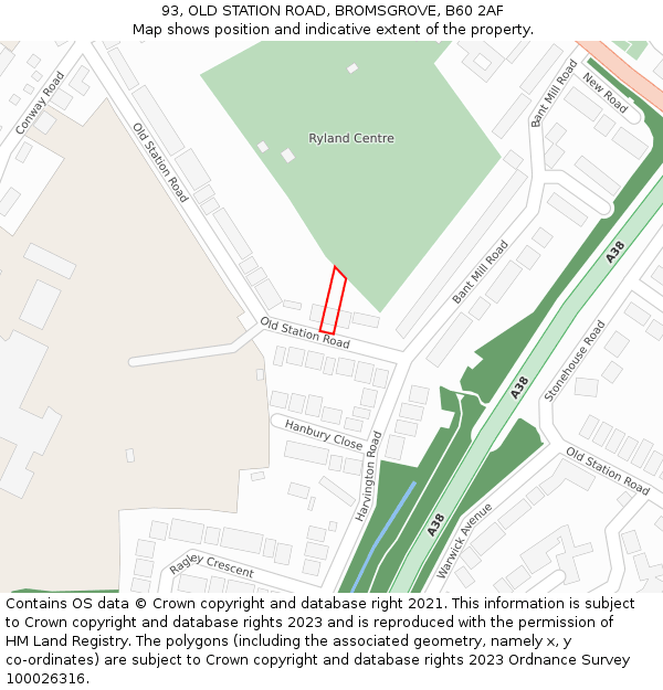 93, OLD STATION ROAD, BROMSGROVE, B60 2AF: Location map and indicative extent of plot