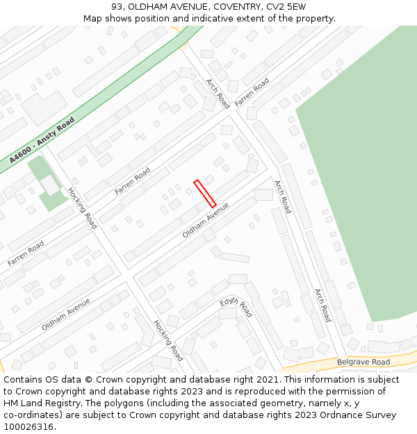 93, OLDHAM AVENUE, COVENTRY, CV2 5EW: Location map and indicative extent of plot