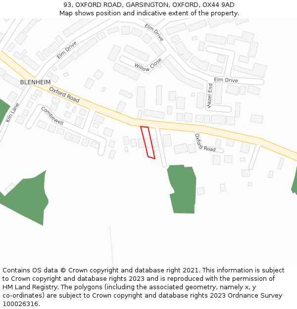 93, OXFORD ROAD, GARSINGTON, OXFORD, OX44 9AD: Location map and indicative extent of plot