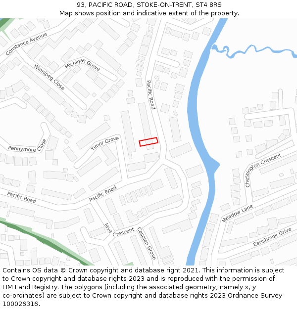 93, PACIFIC ROAD, STOKE-ON-TRENT, ST4 8RS: Location map and indicative extent of plot