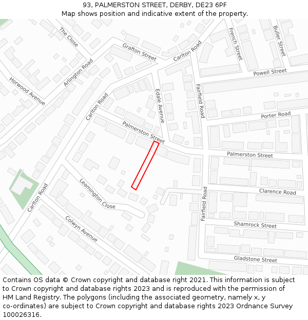 93, PALMERSTON STREET, DERBY, DE23 6PF: Location map and indicative extent of plot