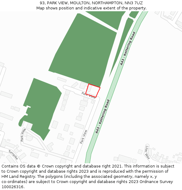 93, PARK VIEW, MOULTON, NORTHAMPTON, NN3 7UZ: Location map and indicative extent of plot