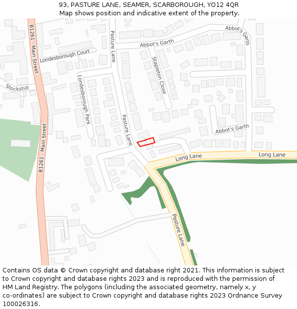 93, PASTURE LANE, SEAMER, SCARBOROUGH, YO12 4QR: Location map and indicative extent of plot