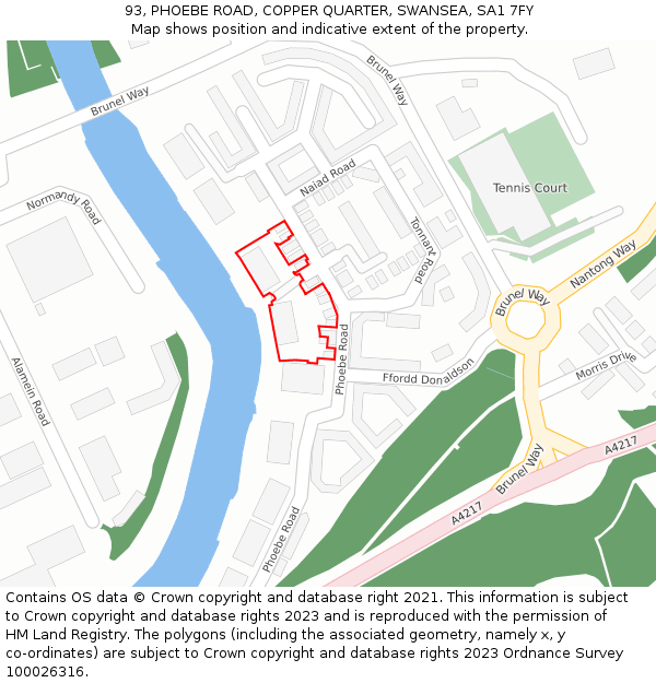 93, PHOEBE ROAD, COPPER QUARTER, SWANSEA, SA1 7FY: Location map and indicative extent of plot