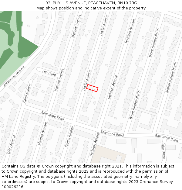 93, PHYLLIS AVENUE, PEACEHAVEN, BN10 7RG: Location map and indicative extent of plot