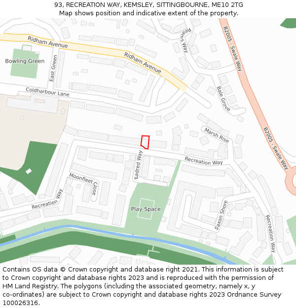 93, RECREATION WAY, KEMSLEY, SITTINGBOURNE, ME10 2TG: Location map and indicative extent of plot