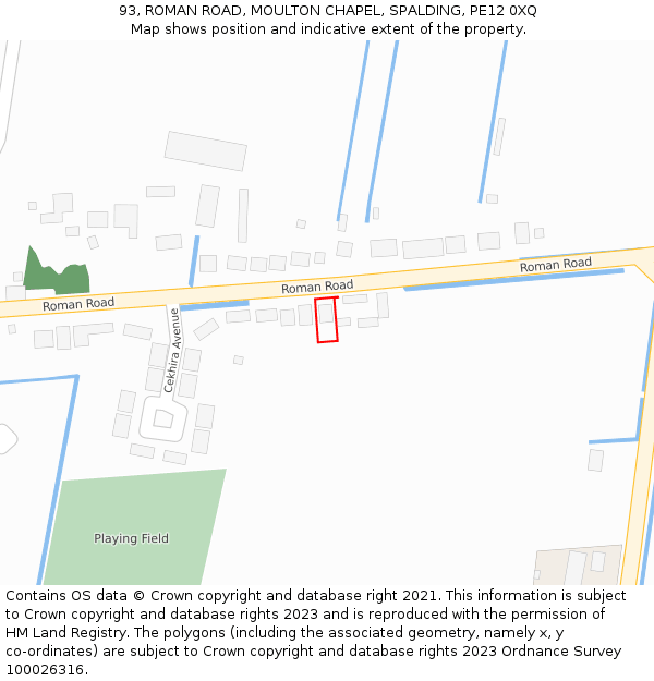 93, ROMAN ROAD, MOULTON CHAPEL, SPALDING, PE12 0XQ: Location map and indicative extent of plot