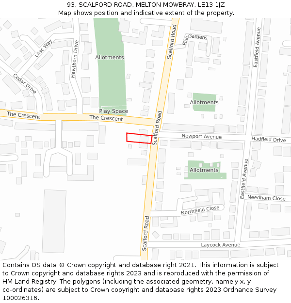 93, SCALFORD ROAD, MELTON MOWBRAY, LE13 1JZ: Location map and indicative extent of plot