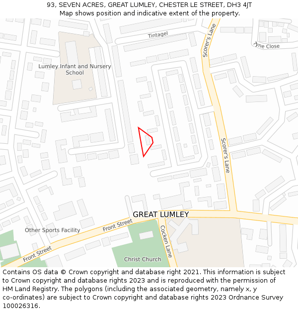 93, SEVEN ACRES, GREAT LUMLEY, CHESTER LE STREET, DH3 4JT: Location map and indicative extent of plot