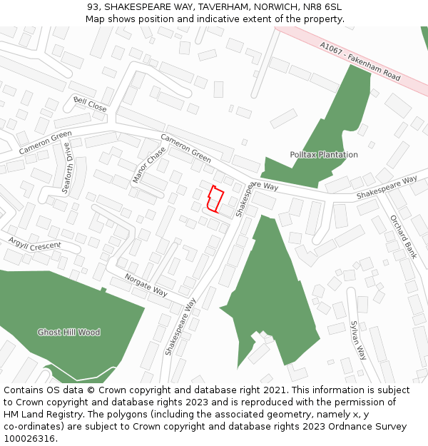 93, SHAKESPEARE WAY, TAVERHAM, NORWICH, NR8 6SL: Location map and indicative extent of plot