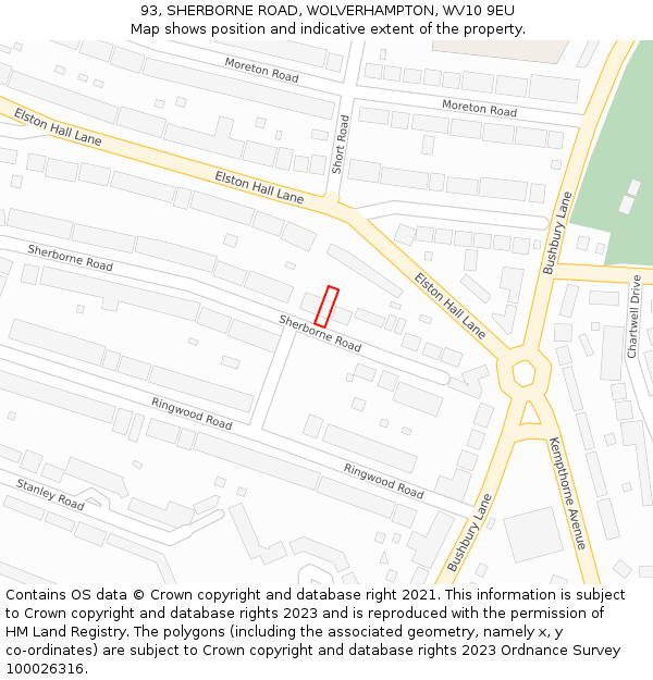 93, SHERBORNE ROAD, WOLVERHAMPTON, WV10 9EU: Location map and indicative extent of plot