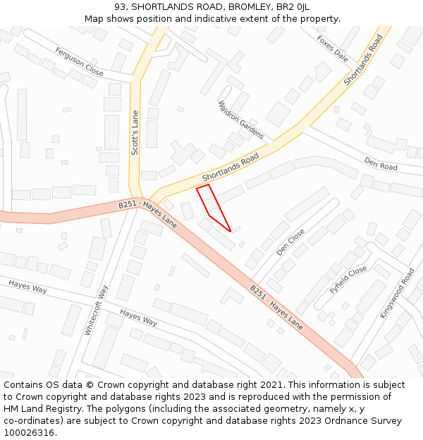 93, SHORTLANDS ROAD, BROMLEY, BR2 0JL: Location map and indicative extent of plot