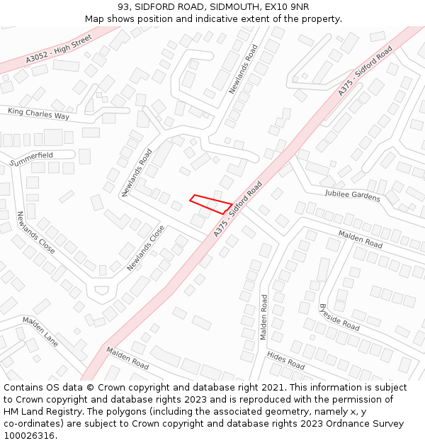 93, SIDFORD ROAD, SIDMOUTH, EX10 9NR: Location map and indicative extent of plot
