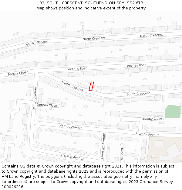 93, SOUTH CRESCENT, SOUTHEND-ON-SEA, SS2 6TB: Location map and indicative extent of plot