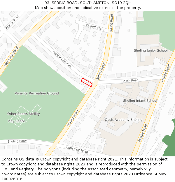 93, SPRING ROAD, SOUTHAMPTON, SO19 2QH: Location map and indicative extent of plot