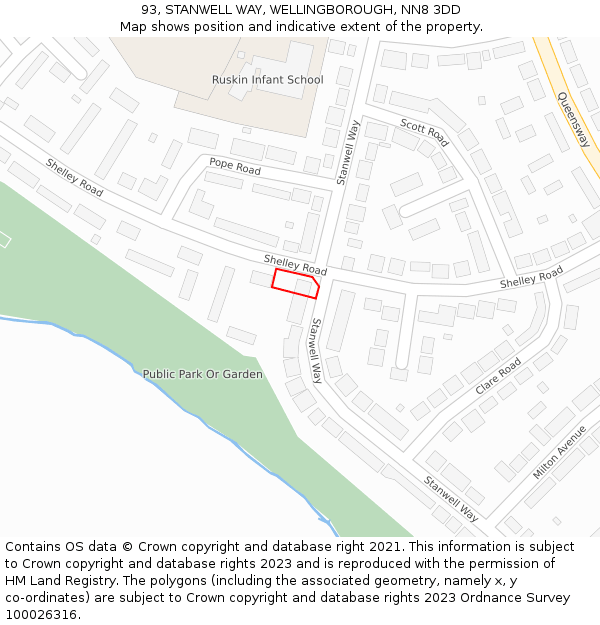 93, STANWELL WAY, WELLINGBOROUGH, NN8 3DD: Location map and indicative extent of plot