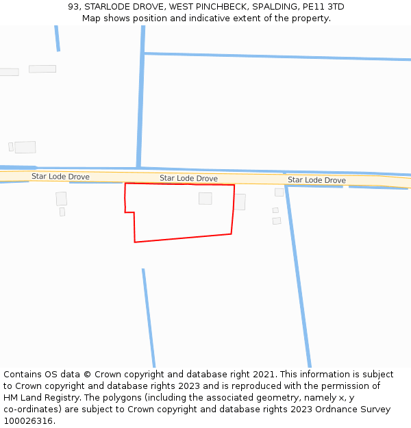 93, STARLODE DROVE, WEST PINCHBECK, SPALDING, PE11 3TD: Location map and indicative extent of plot