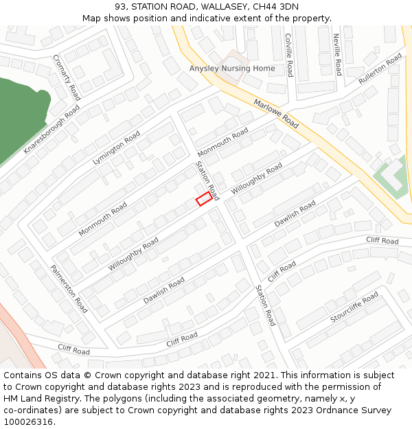 93, STATION ROAD, WALLASEY, CH44 3DN: Location map and indicative extent of plot