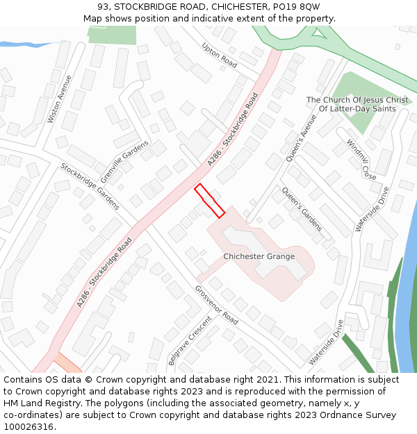 93, STOCKBRIDGE ROAD, CHICHESTER, PO19 8QW: Location map and indicative extent of plot