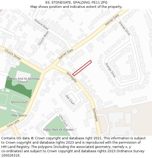 93, STONEGATE, SPALDING, PE11 2PQ: Location map and indicative extent of plot